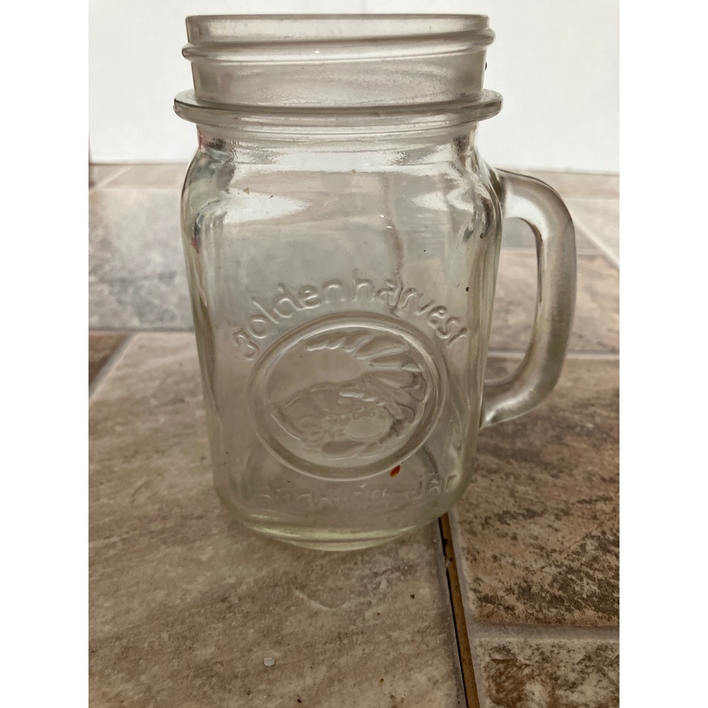 Golden Harvest Glass Mason Jar Mug Embossed Rooster Clear Drinking Glass 5.25in